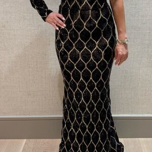 Zhivago Black and Gold Long Sleeve Dress